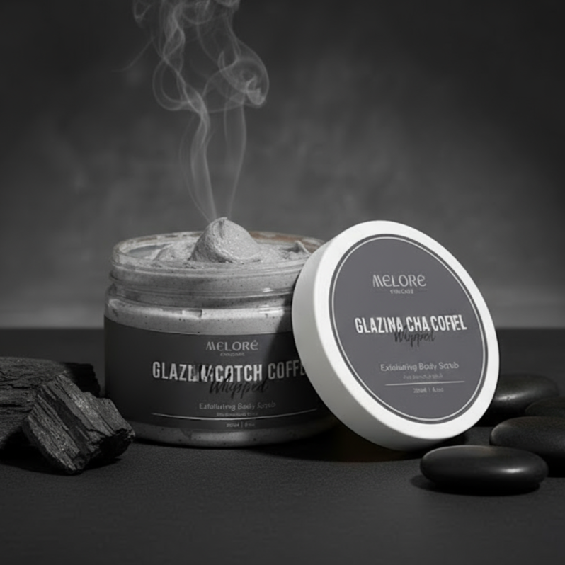 🌃🌟Glazina Charcoal Whipped - 250g Exfoliating Body Scrub For Sensitive Skin - Infused with Glycolic Acid (AHA) 🌃🌟