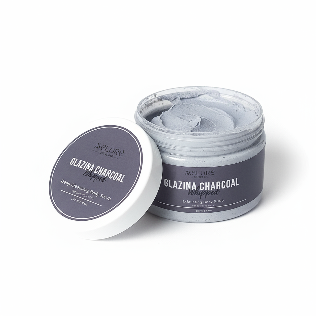 🌃🌟Glazina Charcoal Whipped - 250g Exfoliating Body Scrub For Sensitive Skin - Infused with Glycolic Acid (AHA) 🌃🌟